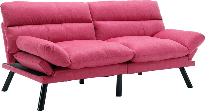 MOONMISS Futon Sofa Bed Linen Couch Modern Convertible Folding Recliner,Rose Red