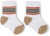 Thumbnail for your product : Burberry Baby Two-Pack Beige & White Icon Stripe Socks
