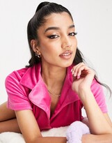 Thumbnail for your product : Brave Soul ayla velour shirt and shorts lounge set in pink
