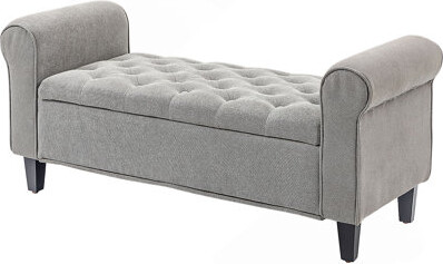 50" Storage Ottoman Bench, Upholstered End of Bed Bench with Rolled Arms, Wood Legs, Button Tufted Storage Bench