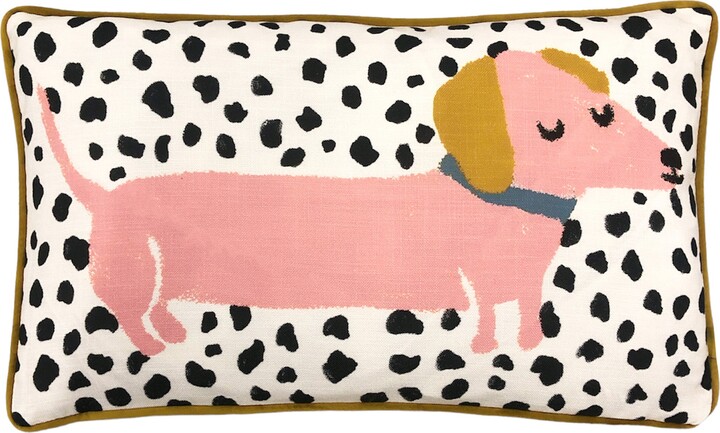 Dunelm Woofers Sausage Dog Cushion White/Black/Pink ShopStyle