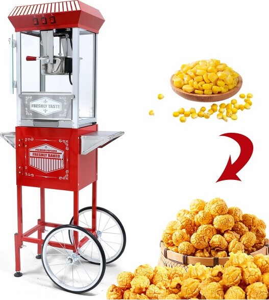 HachikikoVintageMovieTheater-Style12-OuncePopcornMachinewithCart&Wheels,StainlessSteelKettleforHomeTheater,Parties&Events