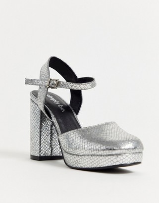 Simply Be extra wide fit keyla closed toe platform in silver