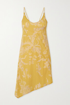 IOANNES Open-back Asymmetric Floral-print Stretch-jersey Mini Dress - Yellow