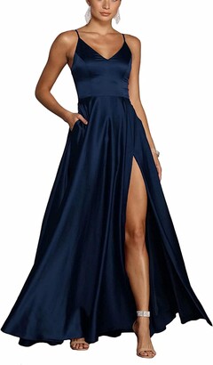 Navy Blue Satin Dress | Shop the world's largest collection of fashion |  ShopStyle UK