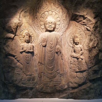 Chandless Stone Carving Of Buddha On Canvas by Ahahang Photograph
