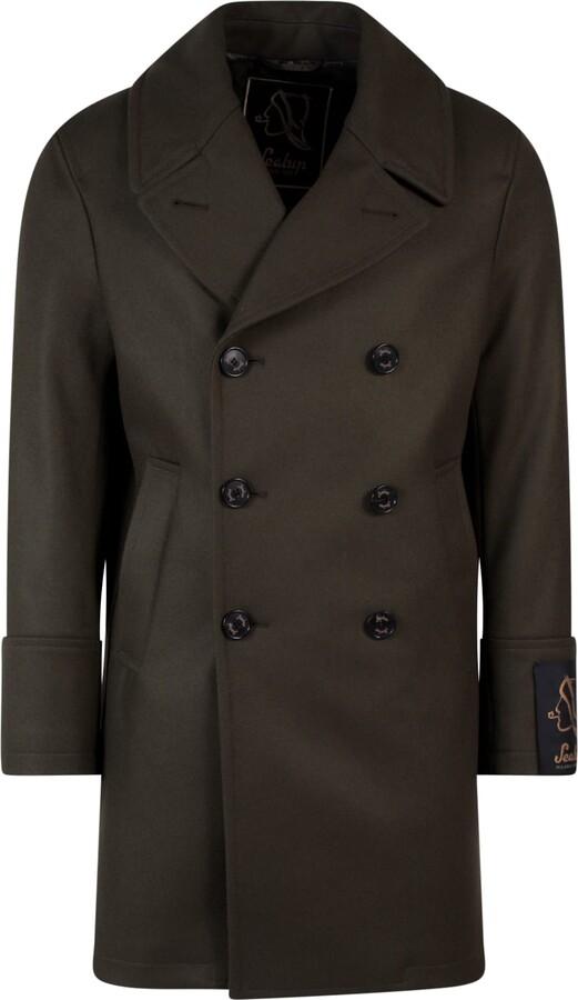 Sealup Wool coat with logo label - ShopStyle