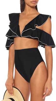 Diane von Furstenberg Cold-shoulder ruffled bikini top