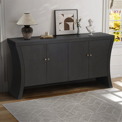 Red Barrel Studio Refined Industrial 4-Door Credenza With Wooden Arc Legs & Bronze Clasps – Advanced Storage Design Solid Craftsmanship