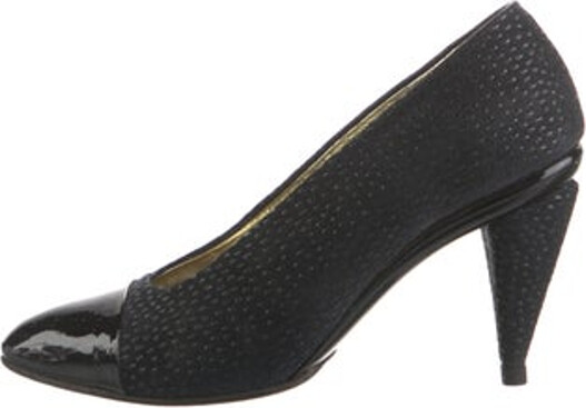Walter Steiger Leather Pumps Black Leather Trim Round-Toes with Glitter Accents Includes Box Unfortunately, due to restrictions, this item may not be eligible for shipping in all areas.