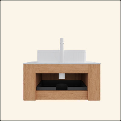 Ivy Bronx Bathroom Vanity With Sink, Wall-Mounted Floating Curved Edges Striped Bathroom Storage Cabinet With Drawer, White Rectangular Ceramic Basin, No Faucet
