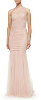 Thumbnail for your product : Amsale One-Shoulder Draped Mermaid Gown, Blush