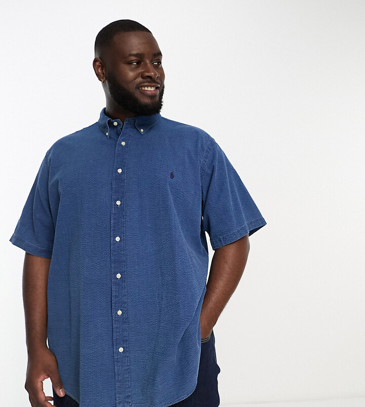 Polo Ralph Lauren Big & Tall icon logo short sleeve stripe seersucker shirt  in dark indigo - ShopStyle