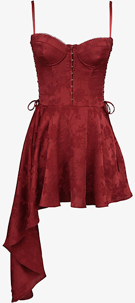 Womens Wine Lola Jacquard Draped Satin Mini Dress L+