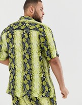 Thumbnail for your product : Jaded London festival co-ord shirt in yellow snakeskin print