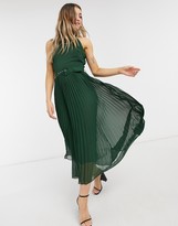 Thumbnail for your product : Style Cheat belted high neck pleated midi dress in forest green
