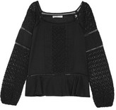 Thumbnail for your product : Chelsea Flower Crocheted-Paneled Pintucked Cotton Top