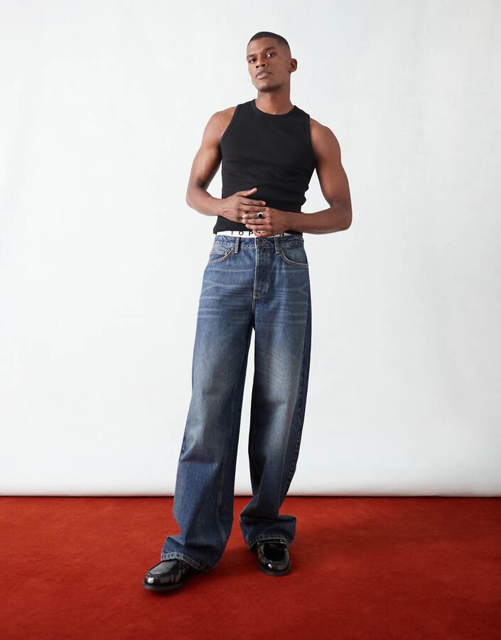 Topman baggy leg jeans in dirty tint ShopStyle