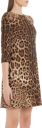 Dolce & Gabbana Leopard Print Cady Crepe Shift Dress