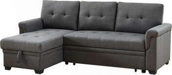 Ebern Designs Sierra 84" Dark Gray Linen Reversible Sleeper Sectional Sofa with Storage Chaise