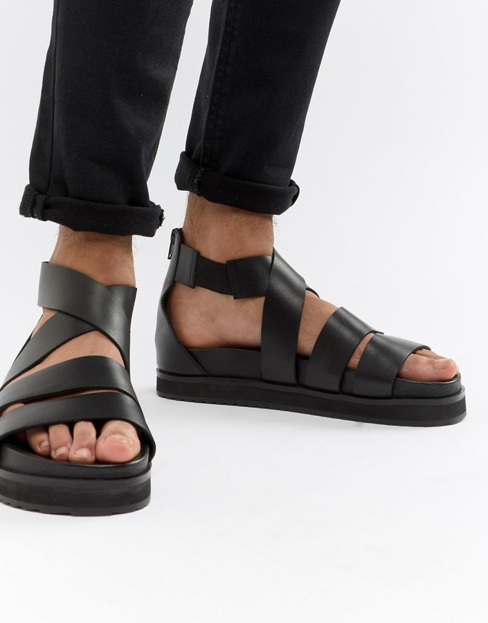 ASOS DESIGN gladiator sandals in black leather with chunky sole - ShopStyle