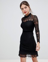 Thumbnail for your product : Frock and Frill high neck long sleeve lace dress with velvet piping