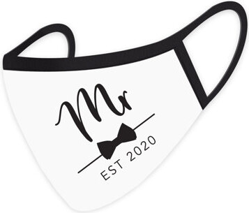 Custom Wedding Face Mask, Mr. Bow-Tie EST. Design, Custom Year, White Cloth Face Masks With 1 Replaceable PM 2.5 Filter, 1-Pack