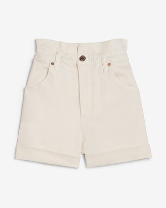 Express Super High Waisted White Rolled Paperbag Jean Shorts