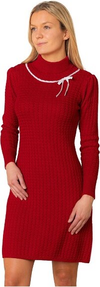 Hope & Henry Hope&HenryWomen'sOrganicMockNeckCableSweaterDressRedCable6