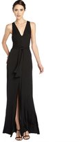 Thumbnail for your product : BCBGMAXAZRIA black stretch 'Sophia' v-neck draped high slit gown