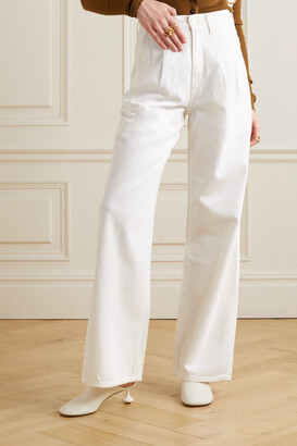 Gold Sign The Edgar Pleated High-rise Wide-leg Organic Jeans - White