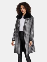 Thumbnail for your product : Dawn Levy Noelle Houndstooth Pattern Wool Coat with Removable Raccoon Fur Collar