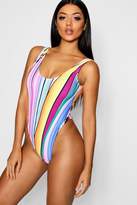Thumbnail for your product : boohoo Bodrum Stripe Scoop High Leg Swimsuit