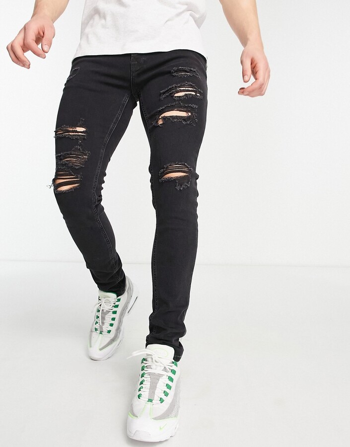 Jack and Jones Intelligence Liam skinny fit ripped jeans in black wash -  ShopStyle