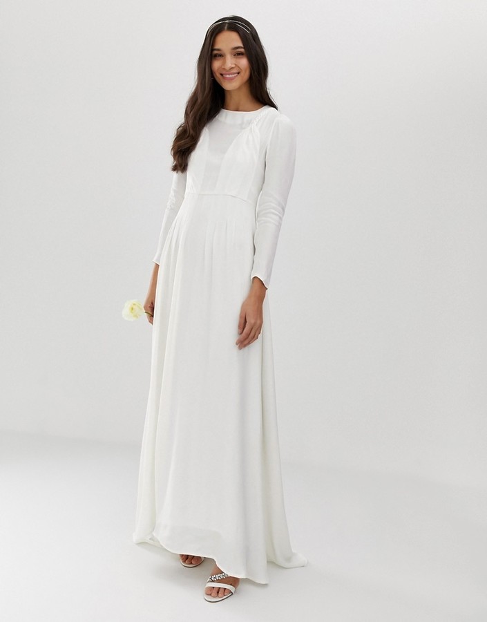 asos edition lace long sleeve crop top maxi wedding dress
