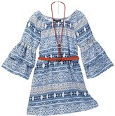 Thumbnail for your product : My Michelle mymichelle Paisley Print Belted Bell Sleeve Dress with Necklace (Big Girls)