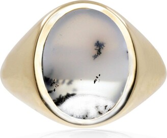 No 13 Snow Agate Vertical Signet Ring Gold