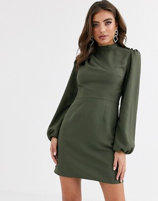high neck green maxi dress