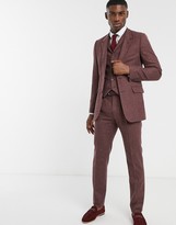Thumbnail for your product : ASOS DESIGN slim suit waistcoat in burgundy and grey 100% lambswool puppytooth