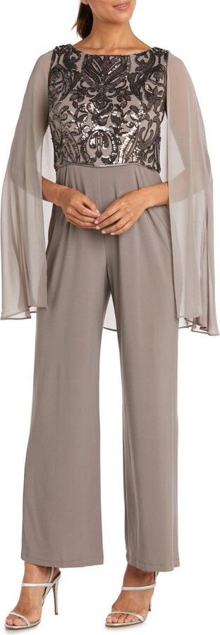 R & M Richards Formal Capelet Jumpsuit In Mocha