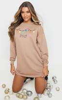 Thumbnail for your product : PrettyLittleThing Stone It's Lit Oversized Jumper Dress