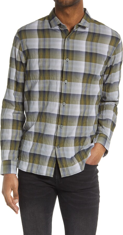 Mfasica Mens Regular-Fit Non-Iron Tops Plaid Outerwear Sport Shirt 