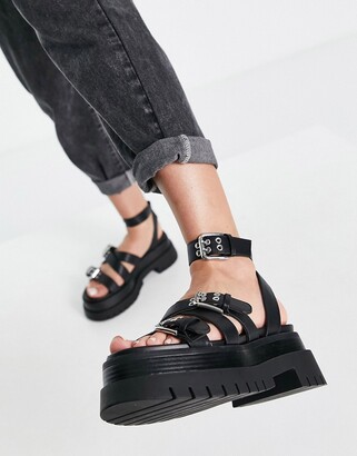 Bershka super chunky cleated sole sandal in black - ShopStyle