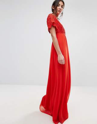 Traffic People Lace Capped Sleeve Maxi Dress