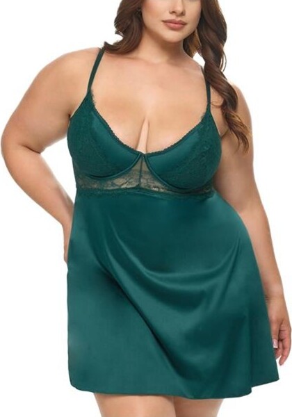 Oh La La Cheri OhLaLaCheriWomen'sDawnSatinBabydoll74-12058X,RainForest,1X