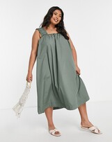 Thumbnail for your product : Vero Moda Curve cotton midi dress with ruched straps in khaki - MGREEN