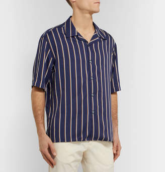 Dunhill Camp-Collar Striped Lyocell And Cotton-Blend Shirt