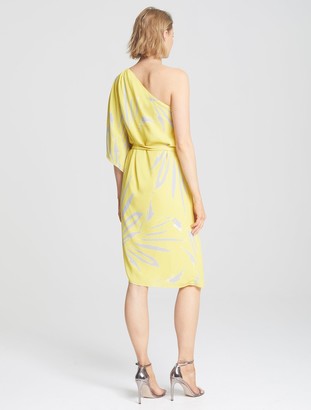 Halston Asymmetric Print Dress
