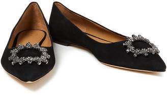 Tory Burch Crystal-embellished Suede Point-toe Flats