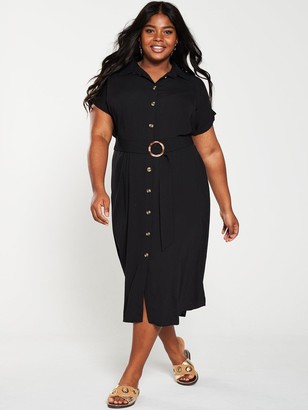 V By Very Curve Button Through Shirt Dress - Black